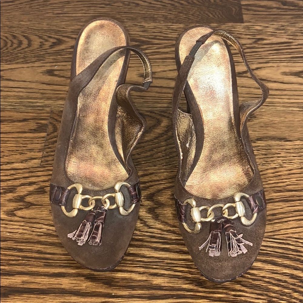 Nine West Platform Gold-Accent Brown Heels sz 8